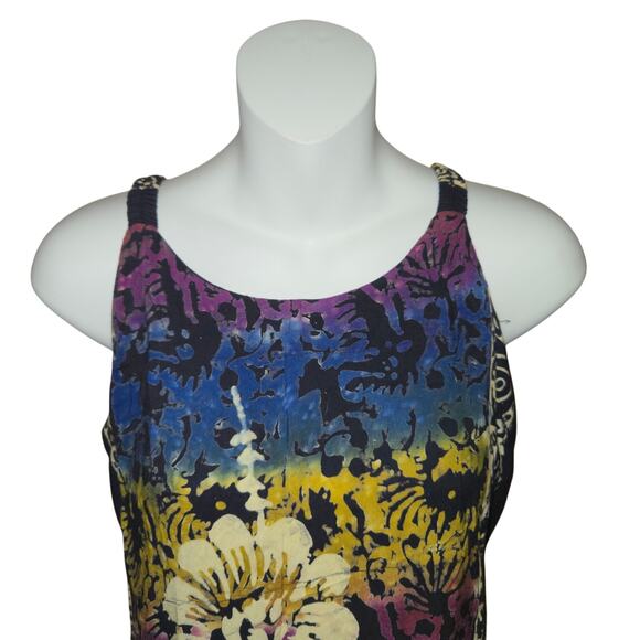 Bali Batik Rayon Sundress Womens Small Colorful Floral Boho Beach Dress Casual - Picture 2 of 8